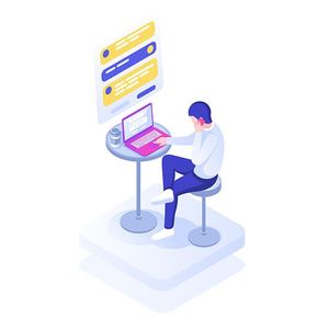 a young man talks to a help ai about a service