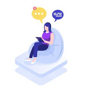 a young woman interacts over sms with a helpful ai